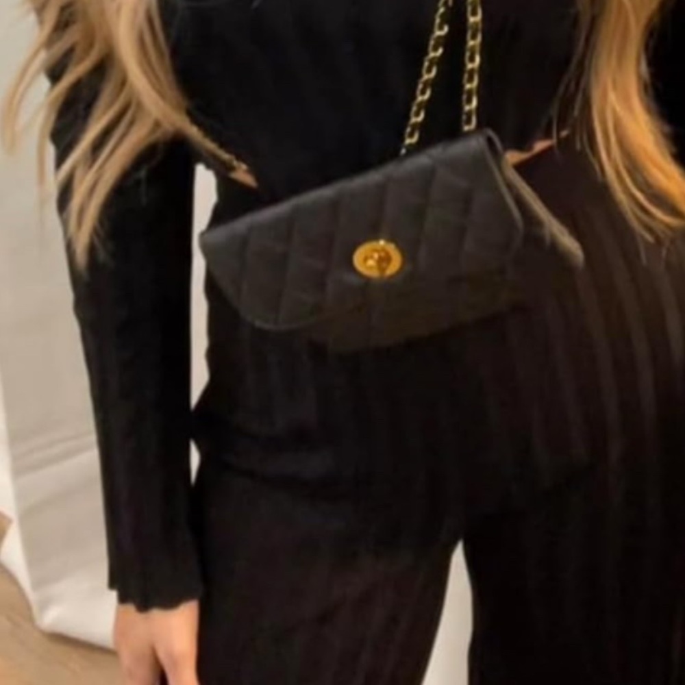 Black Quilted Crossbody Bag with Gold Chain
